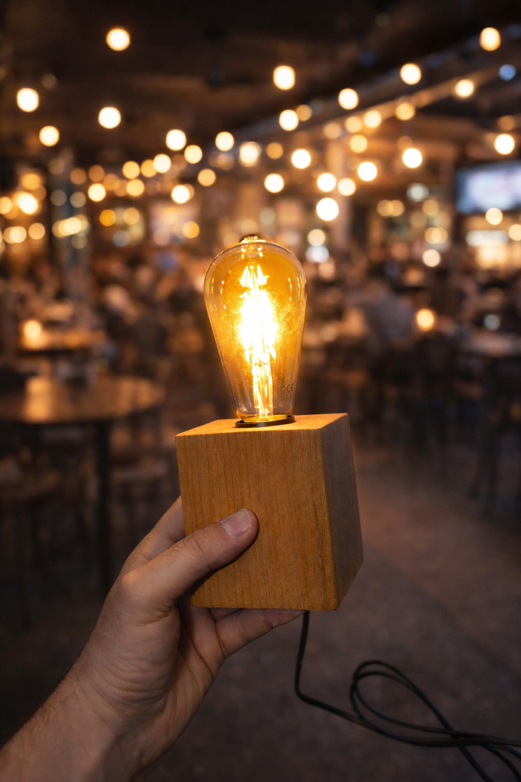 Ručno rađena drvena lampa